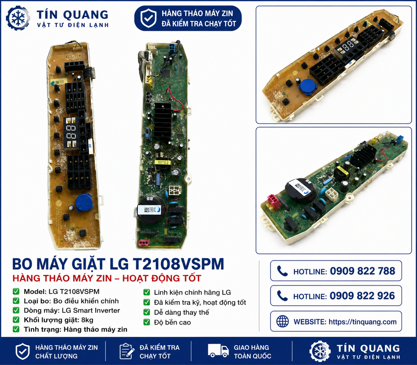 Bo máy giặt LG T2108VSPM hàng tháo máy zin chính hãng LG Smart Inverter 8kg